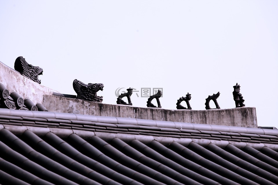 景福宫,屋顶,雕塑