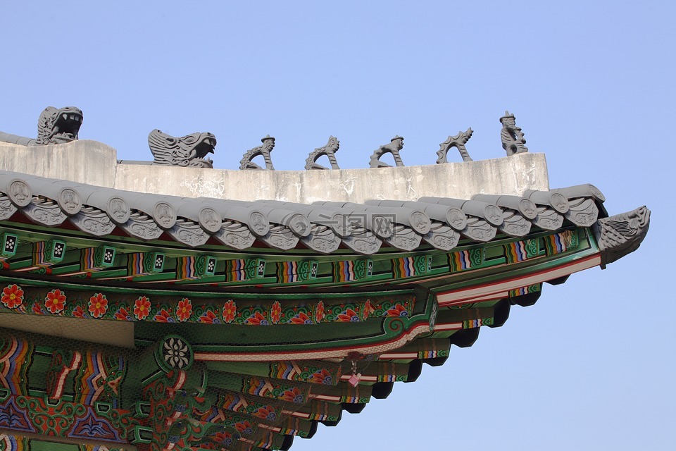 景福宫,屋顶,雕塑