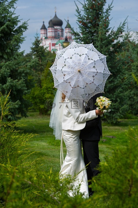 伞,白色的伞,婚礼