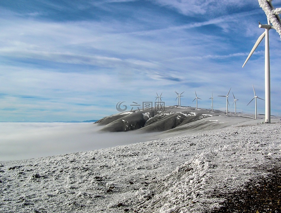 风电场,涡轮,雪