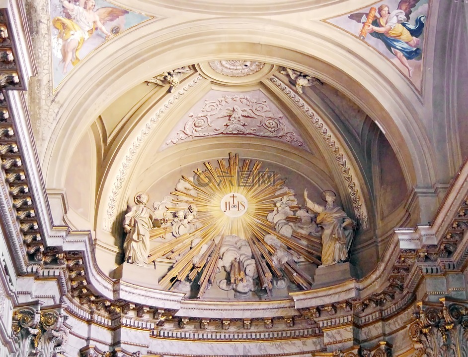 罗马,圣文森特教堂-st。 那修,天花板的耳膜