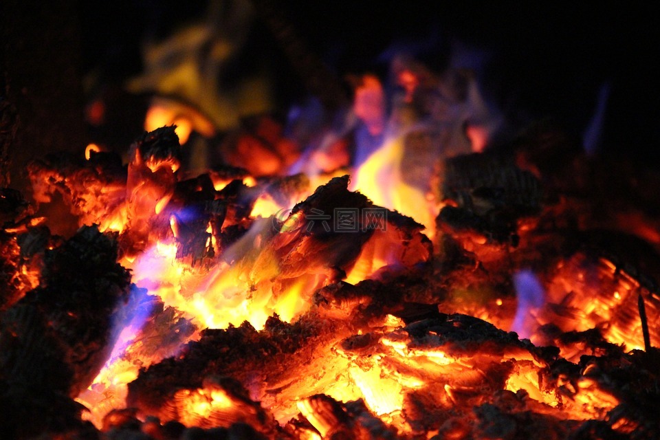 火,木炭,木材