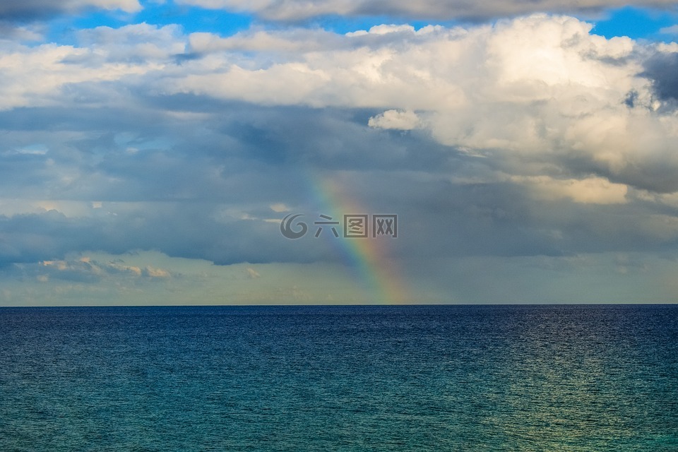 彩虹,海,天空