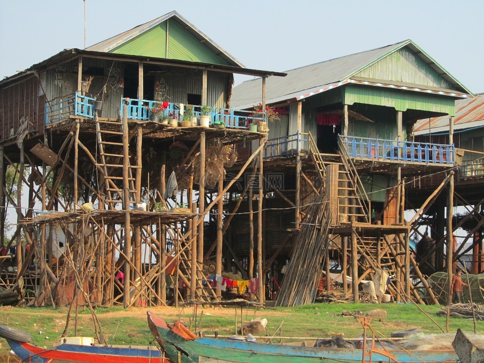 柬埔寨,甘榜格 pluk,渔民的房子