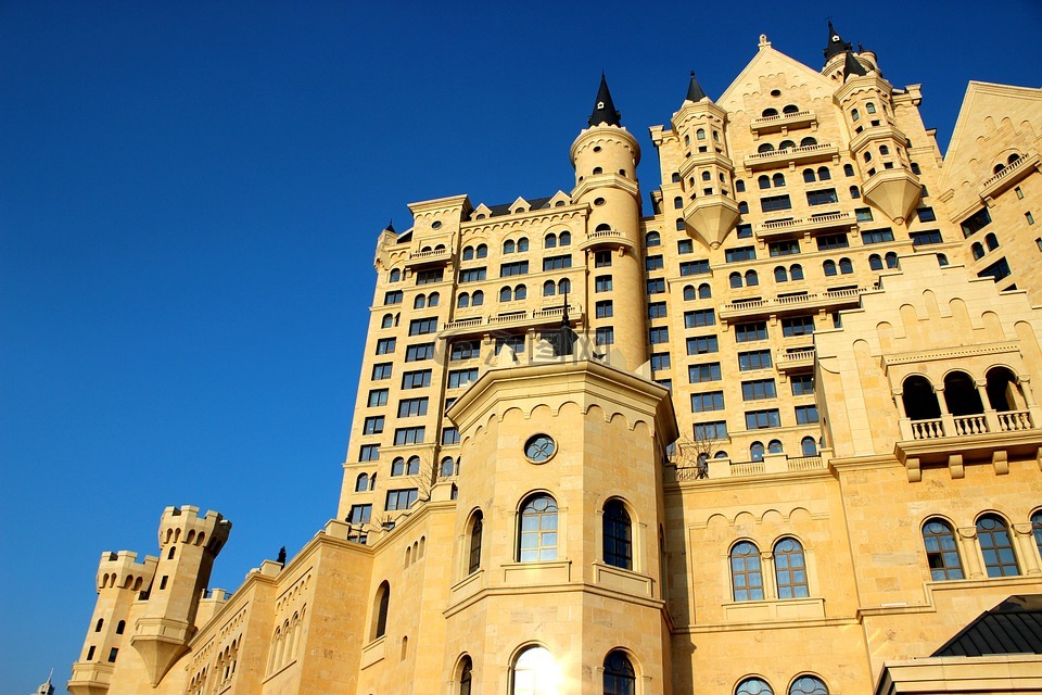 酒店,城堡,蓝天
