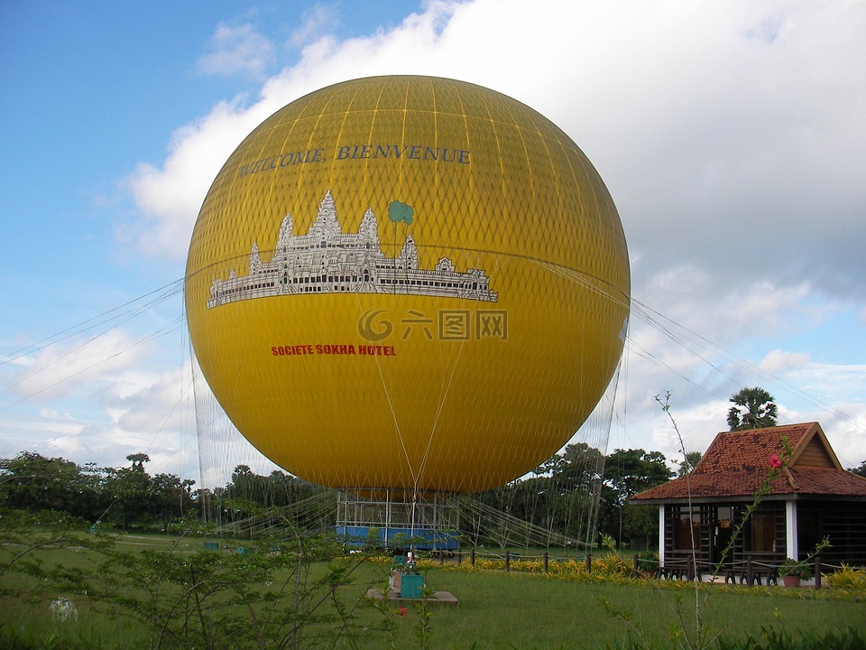 柬埔寨,熱氣球,風景