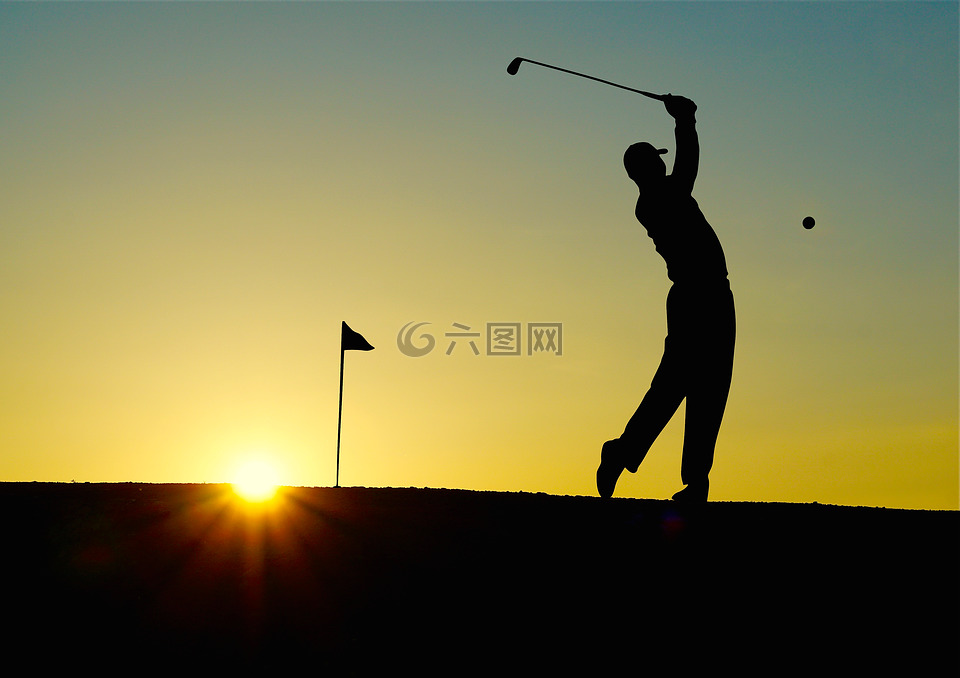 高尔夫,日落,体育