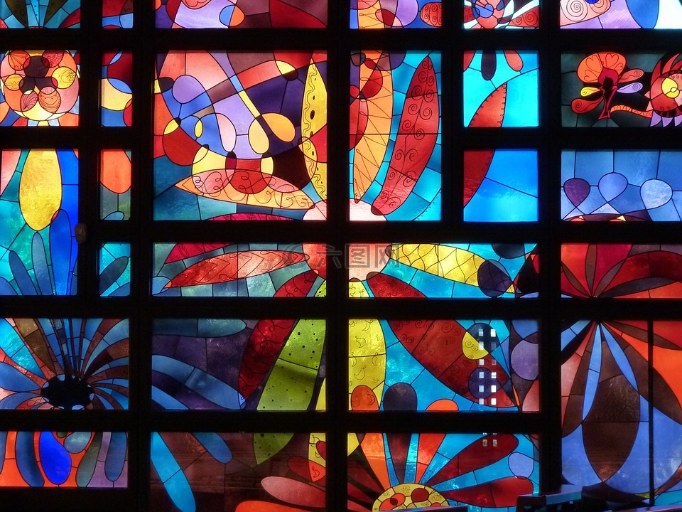 教会窗口,彩色玻璃,教堂艾尔甘德