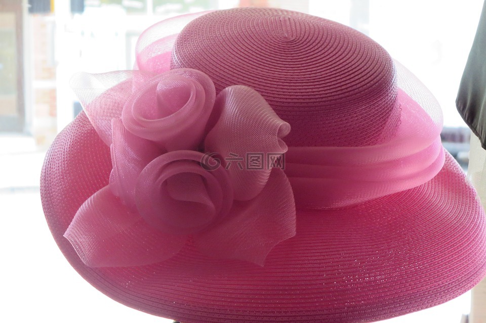 帽子,粉红色的帽子,花丝带
