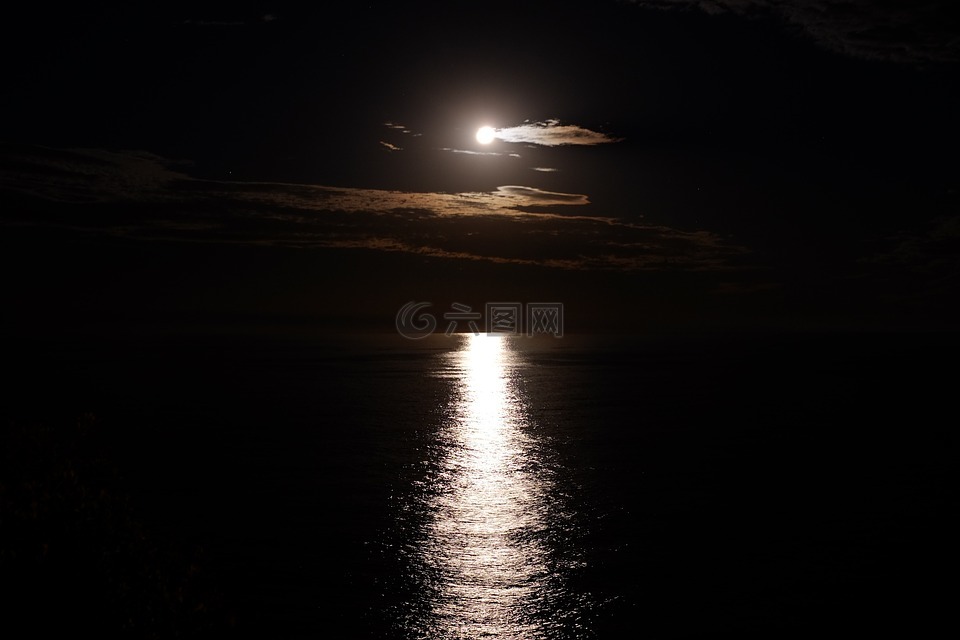 月亮照耀,海洋,反思