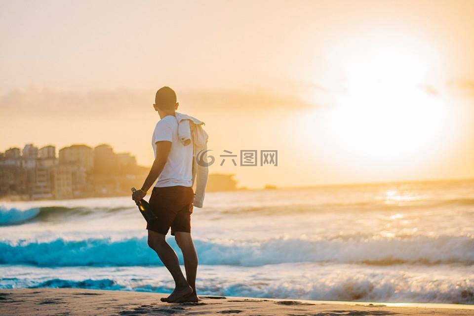 海滩,想法,由日落