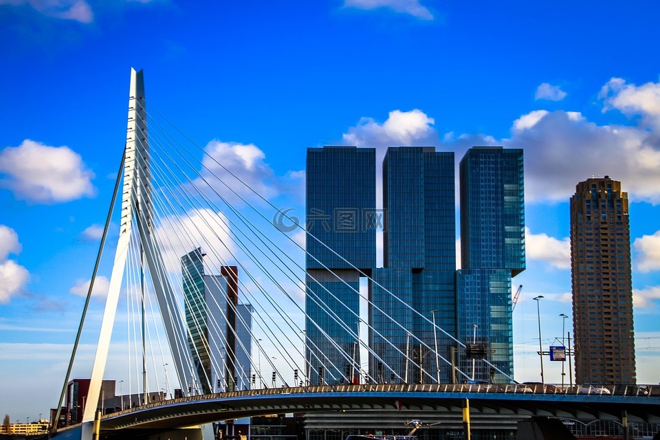 蓝色,鹿特丹,桥