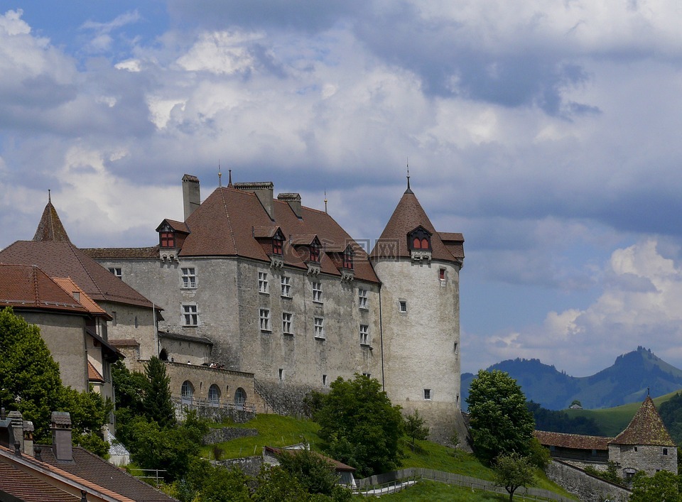 城堡,gruyère,瑞士