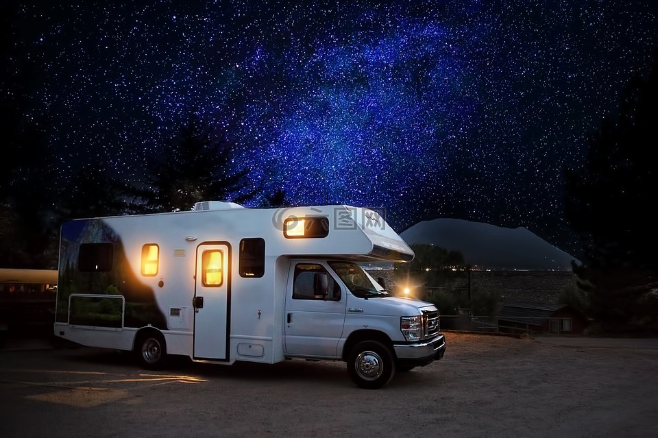 rv,野营车,夜