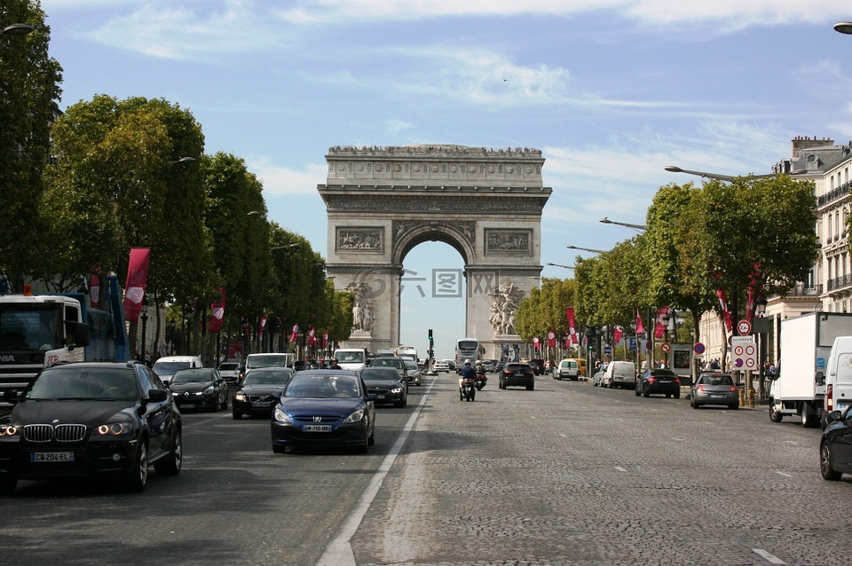 凯旋门,香榭丽舍大道,巴黎