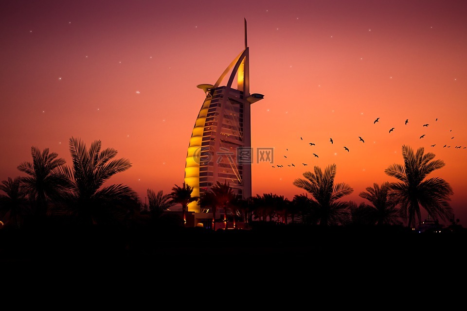 迪拜,burj al 阿拉伯,日落