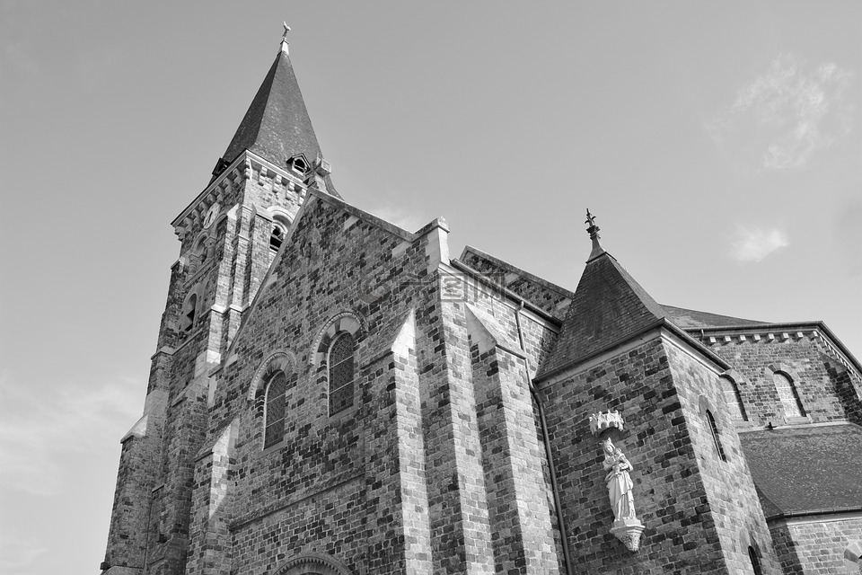 教堂,宗教古迹,照片黑白色的石头