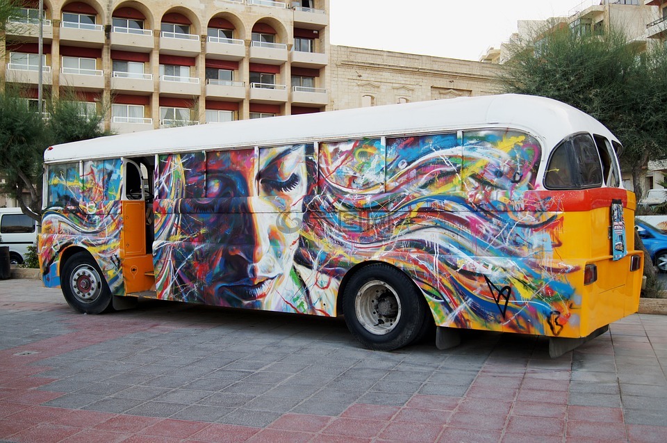 公共汽车,涂鸦,马耳他