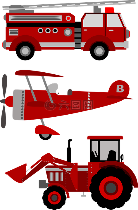 firetruck,飞机,拖拉机