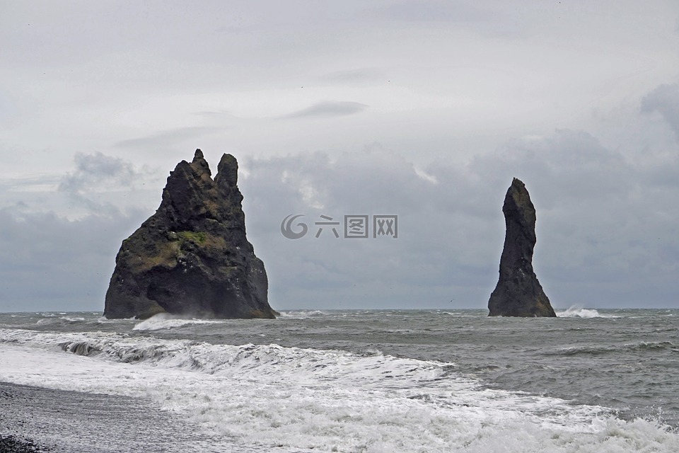 海岸,冰岛,黑沙滩