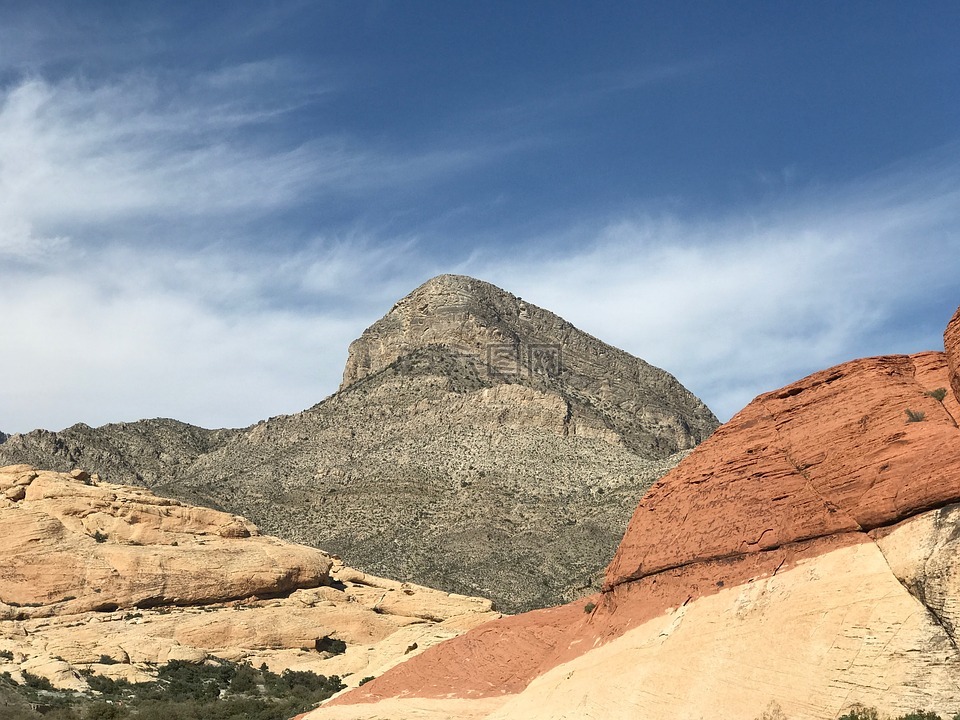 山,红色岩石,石