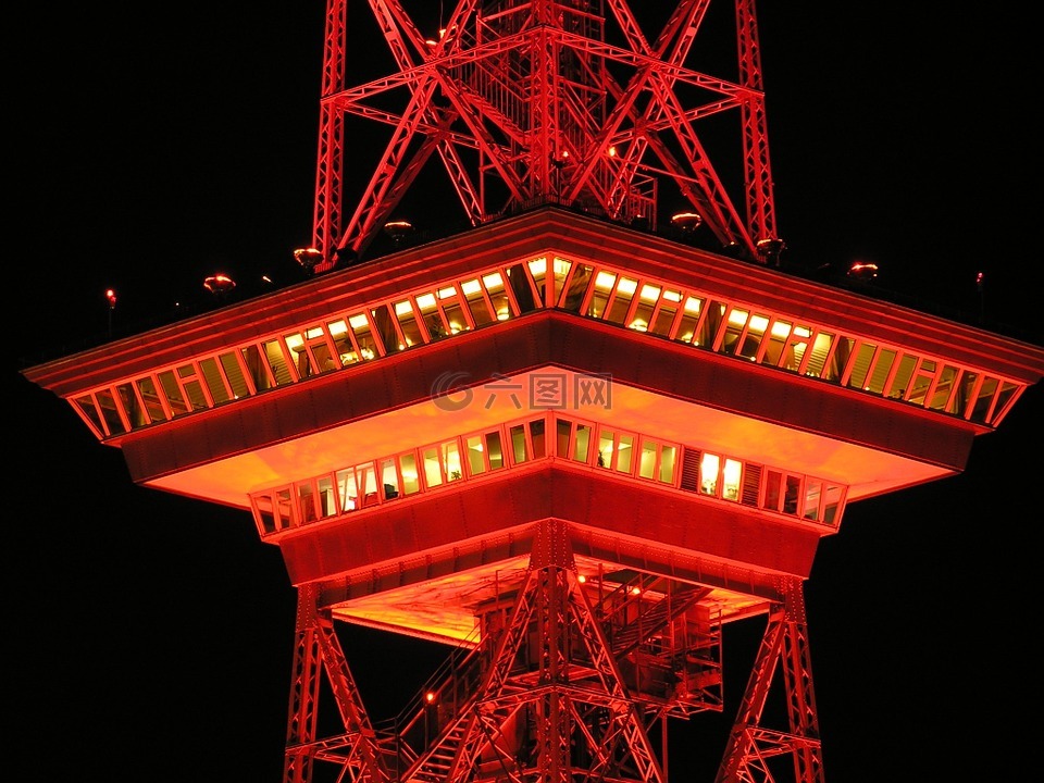 广播发射塔,柏林,夜