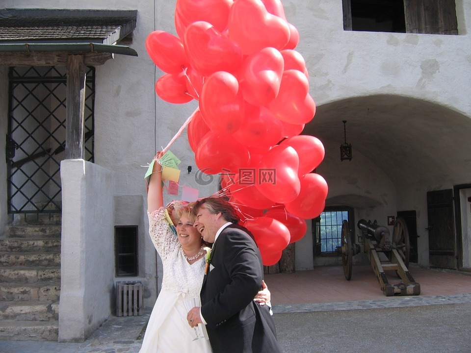 气球,新娘和新郎,婚礼