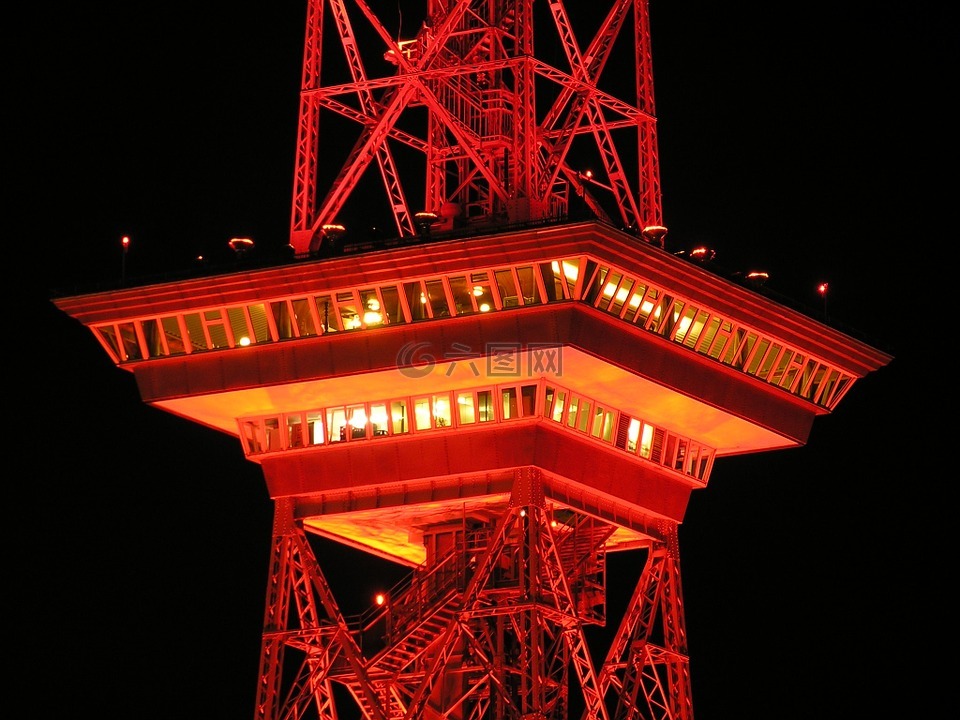 广播发射塔,柏林,夜