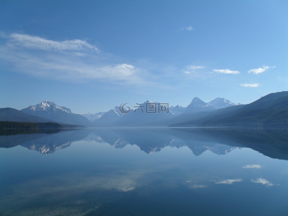 湖,平静,水