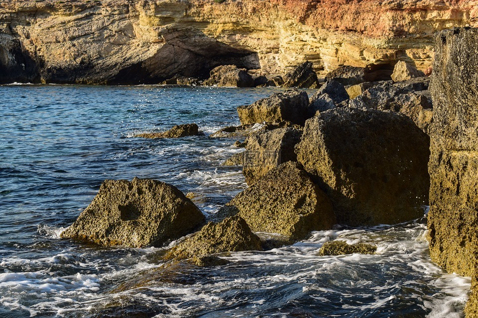 岩,岩质海岸,波