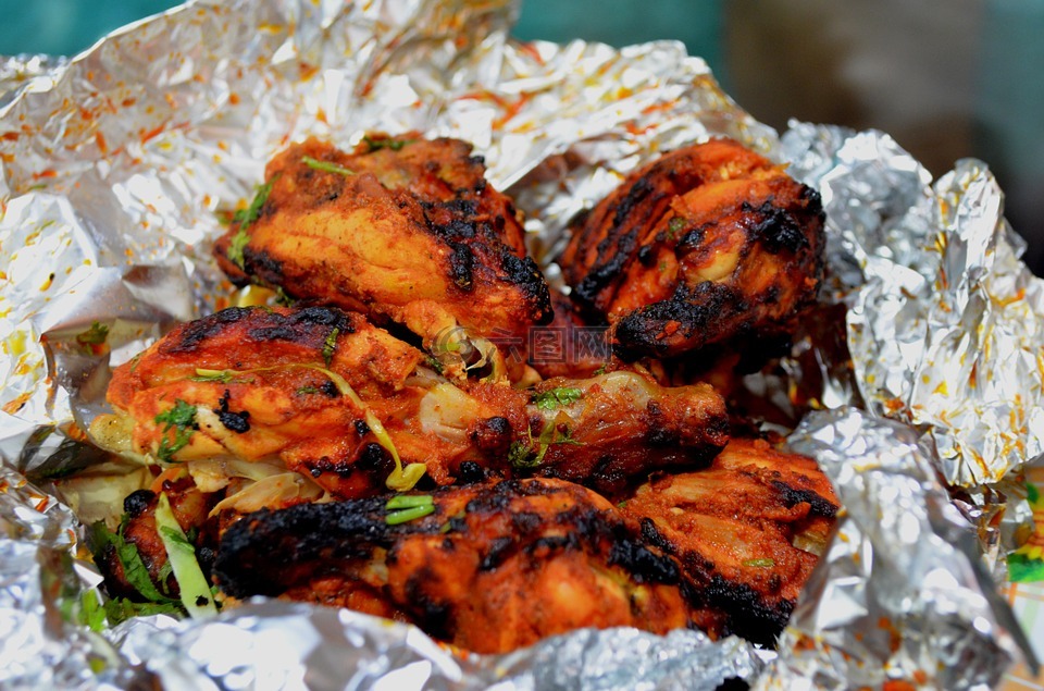 鸡,烤,印度