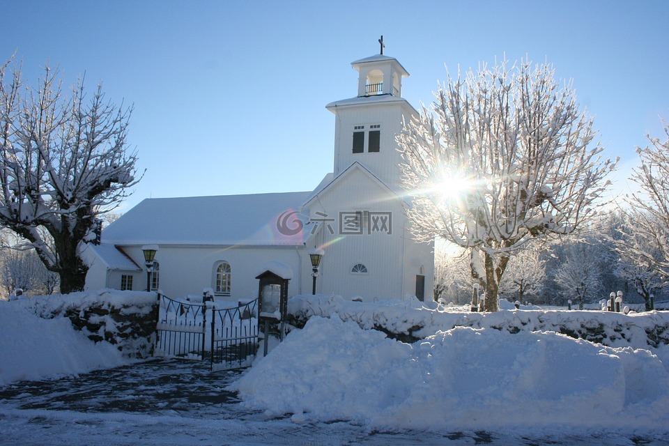 教会,阳光,冬天