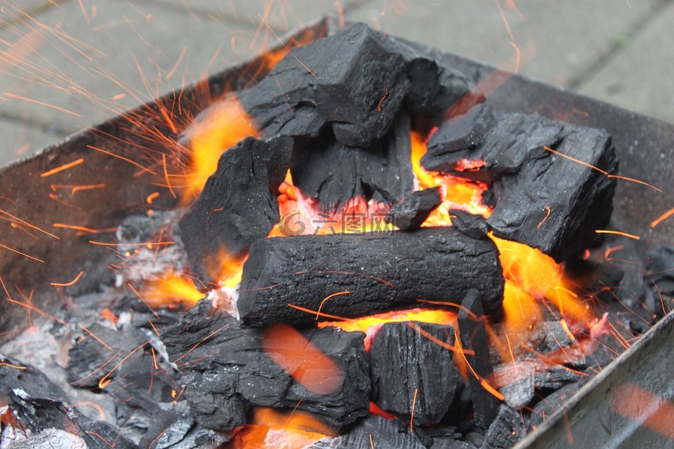 烤架,火,木炭