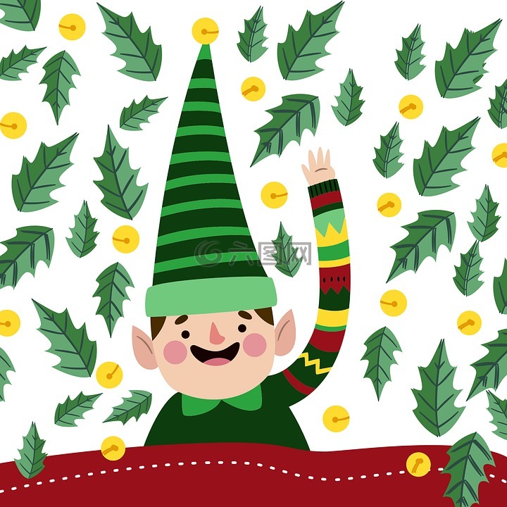 小精灵,圣诞节,顶绿色的帽子
