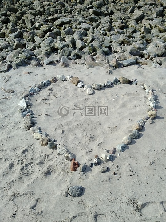 心脏,浪漫,海滩