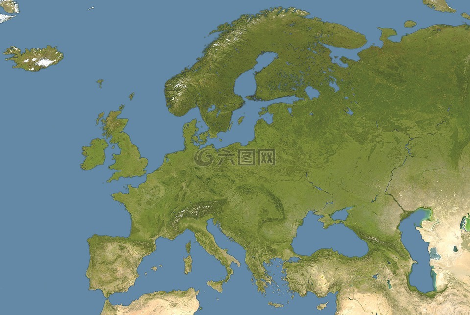 欧洲地图,卫星图像,地理位置