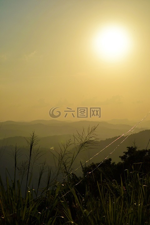 太阳集的现场,淡黄色,黄色的太阳