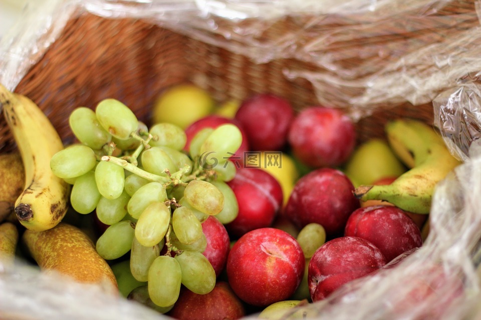 水果,水果篮,葡萄