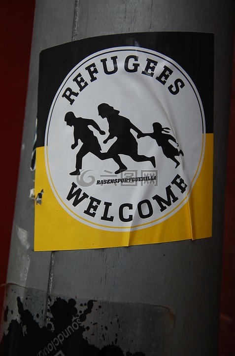 难民,欢迎,不干胶标签