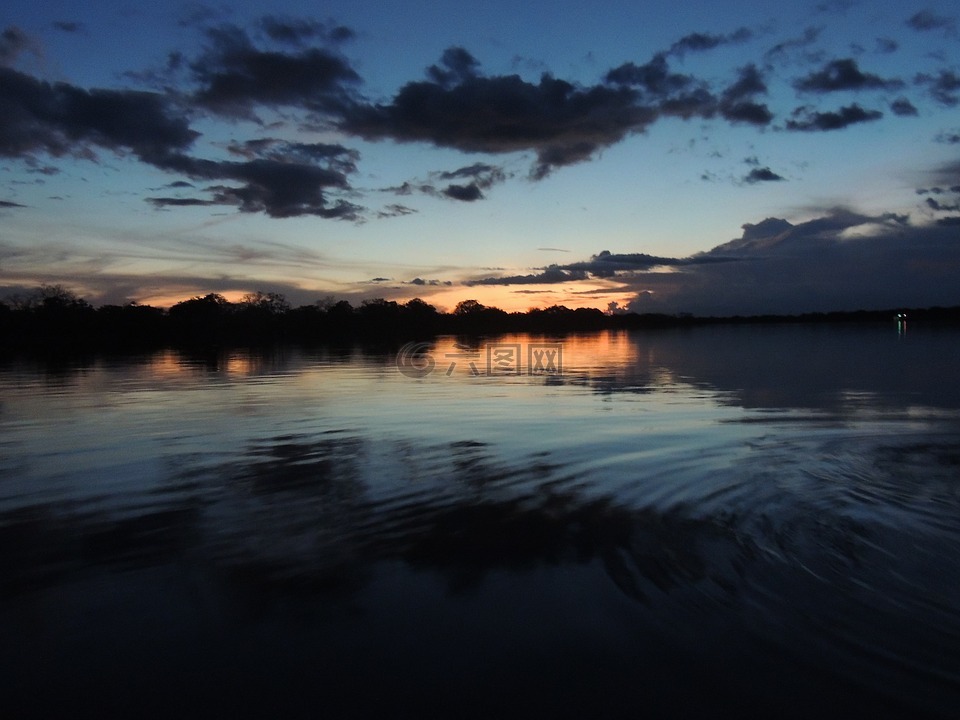 亚马逊,日落,河