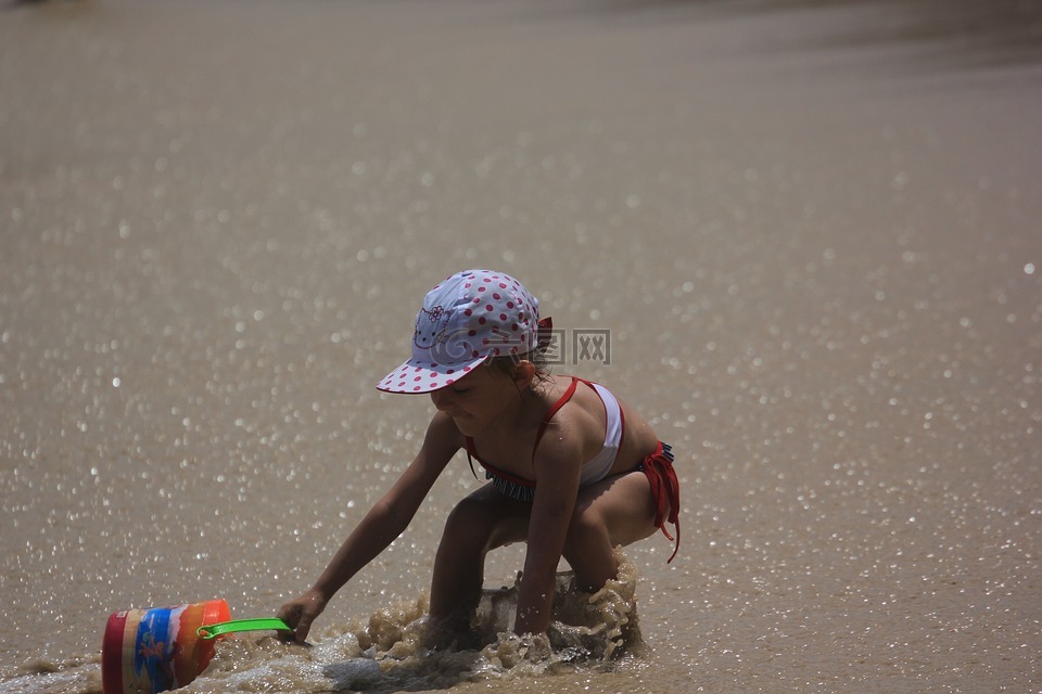沙滩小孩,玩耍小孩,小女孩