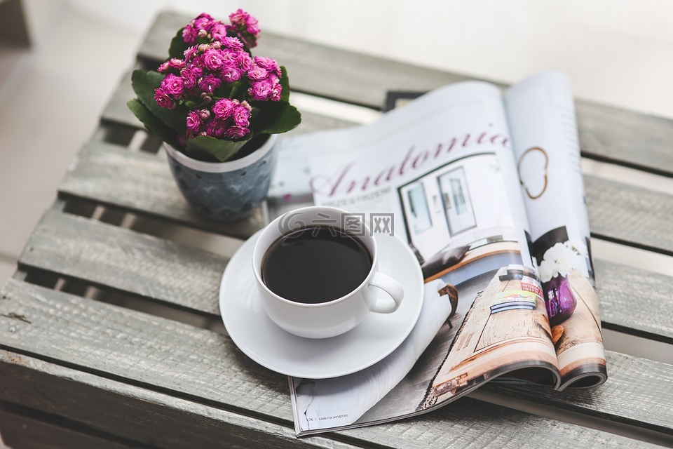 咖啡,杂志,报纸