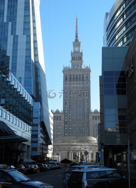 华沙,文化和科学宫殿,蓝色