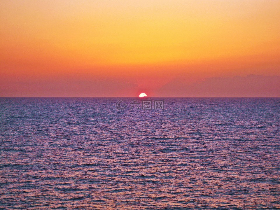 日落,橙色,海