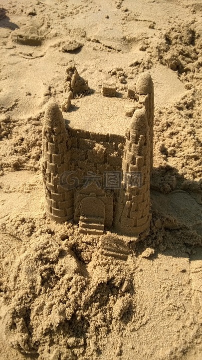 sandcastle,沙,海滩