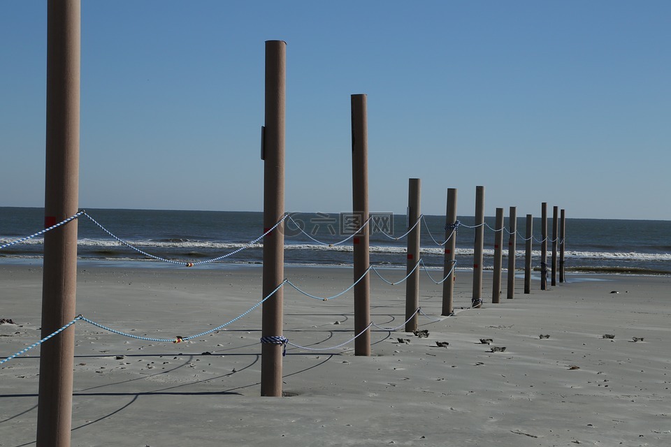 海滩,篱笆,木