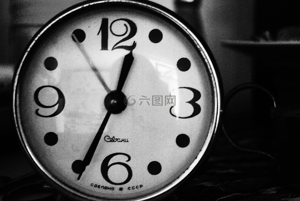 时钟,黑色和白色,时间