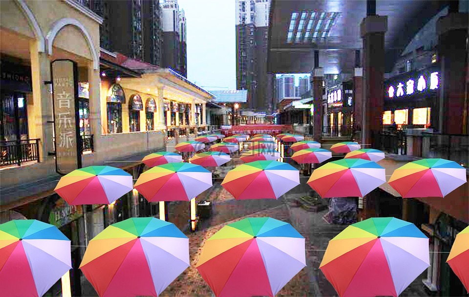 金街美化,雨伞美陈,商业街美陈