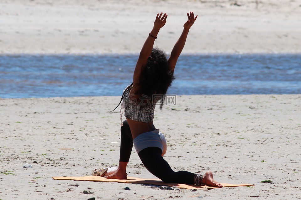 瑜伽,女子,海滩