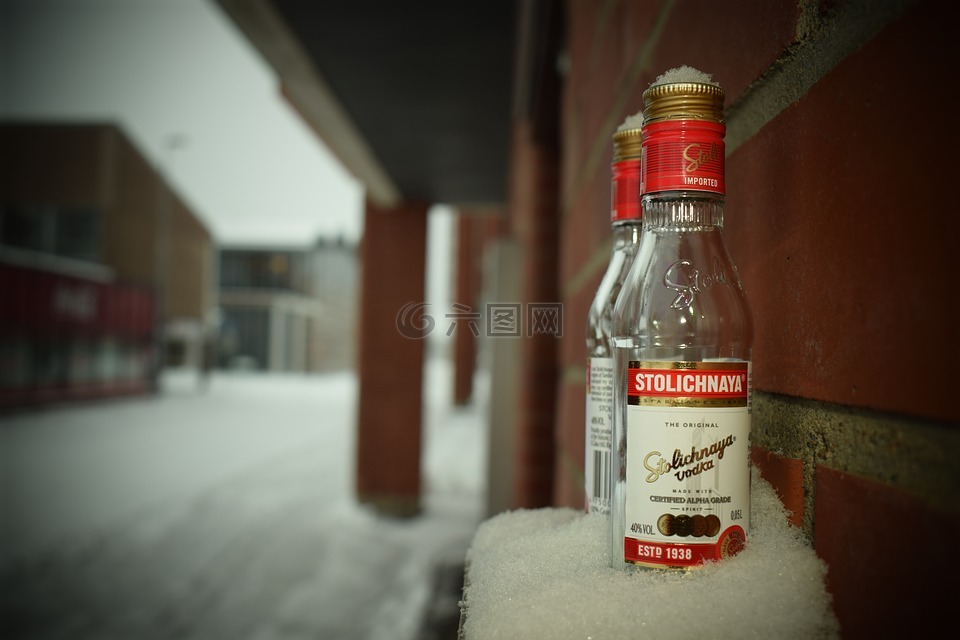一瓶,伏特加酒,冬天